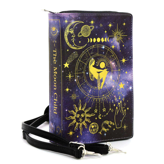 a purple book with a black strap