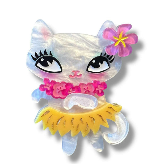 a cat shaped plastic brooch