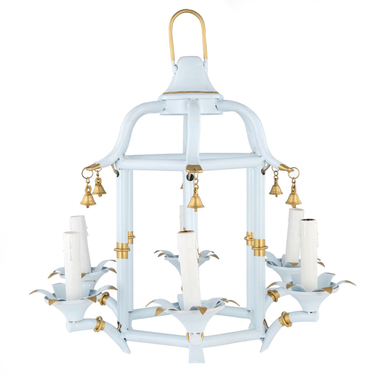 Pale Blue & Gold Chinoiserie Chandelier