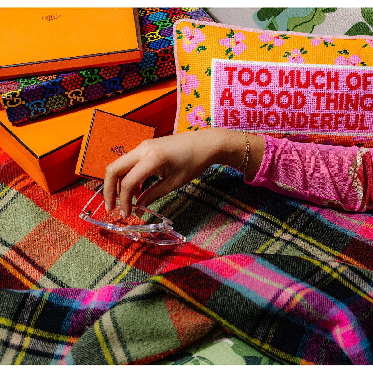 Too Much Needlepoint Pillow