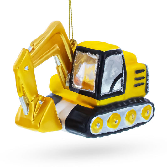 Tracked Excavator Construction Vehicle with Working Arm Glass Christmas Ornament