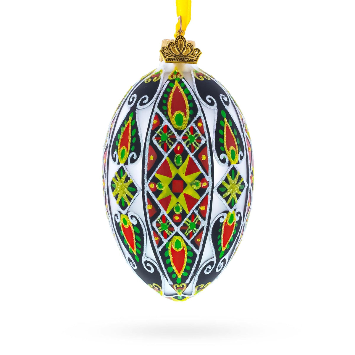 Traditional Ukrainian Pysanka Glass Egg Ornament 4 Inches