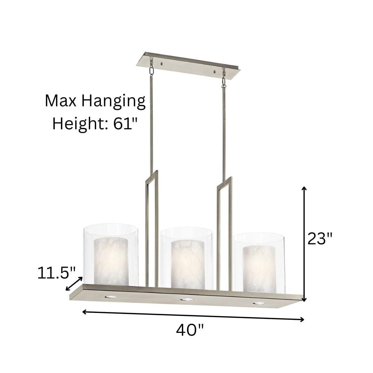Triad 40"W 6-Light Classic Pewter Finish Clear Glass White Vetro Mica Shades Linear Chandelier by Kichler