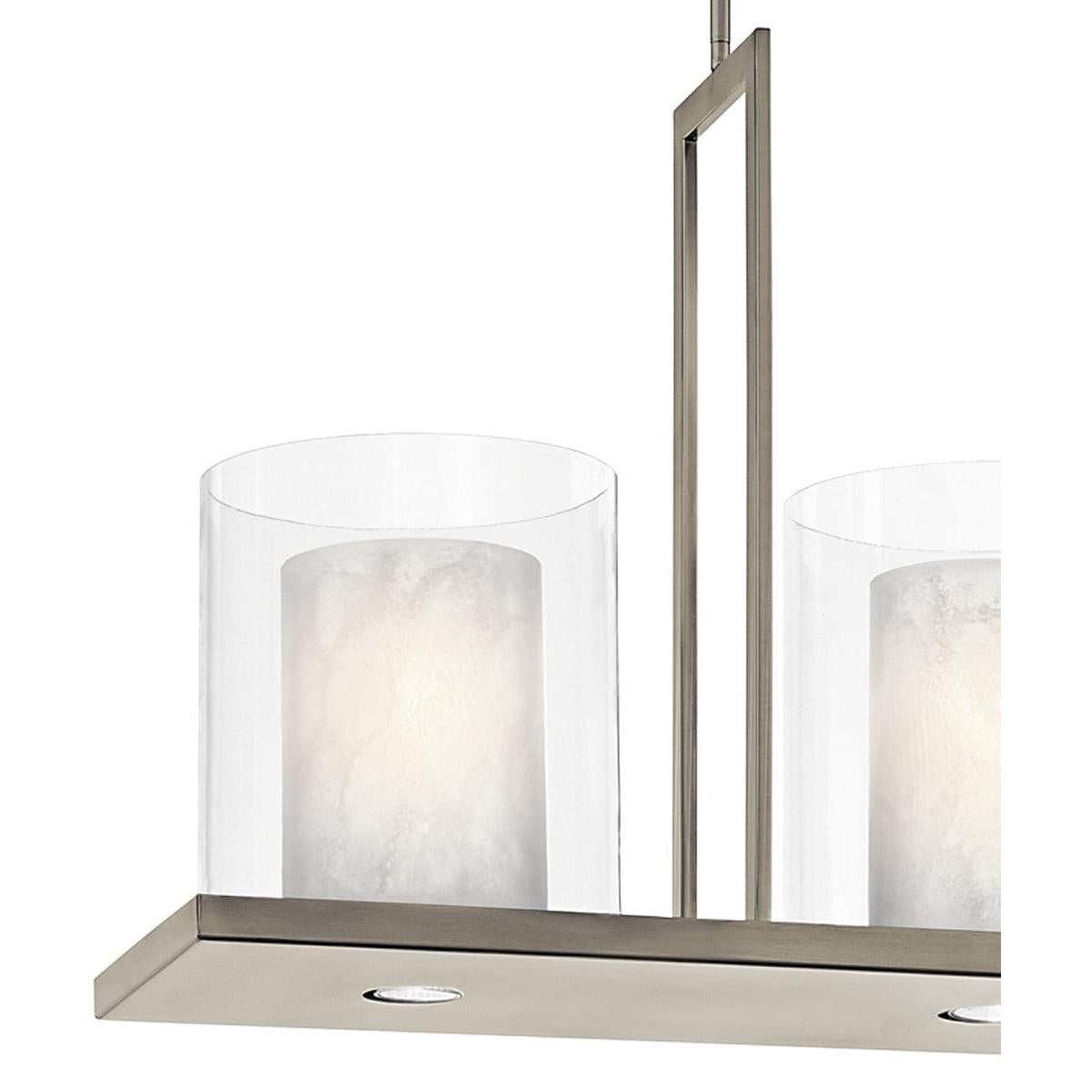 Triad 40"W 6-Light Classic Pewter Finish Clear Glass White Vetro Mica Shades Linear Chandelier by Kichler