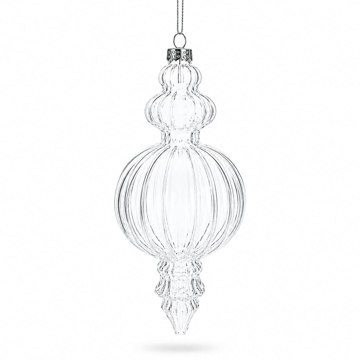 Triple Finial Clear Glass Christmas Ornament 6.7 Inches (170 mm)