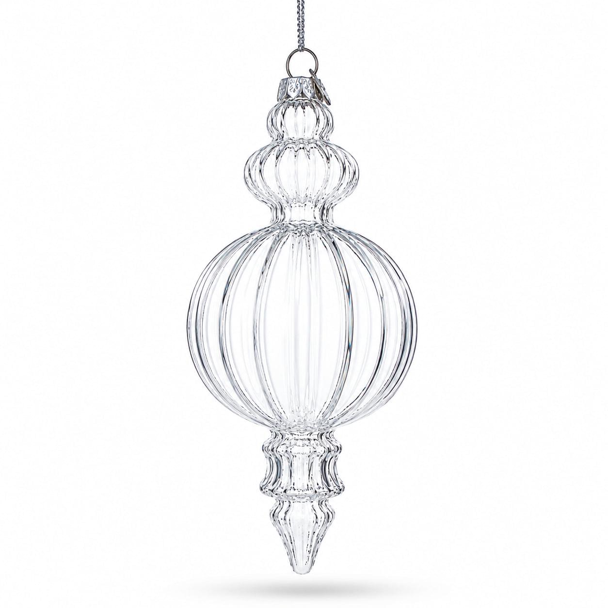 Triple Finial Clear Glass Christmas Ornament 6.7 Inches (170 mm)