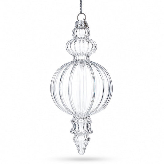 Triple Finial Clear Glass Christmas Ornament 6.7 Inches (170 mm)