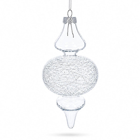 Triple Oval Finial Clear Glass Christmas Ornament 6.6 Inches