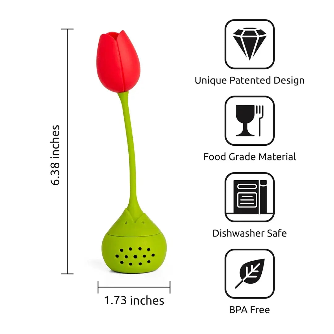 a measuring tape of a tulip shaped tea strainer