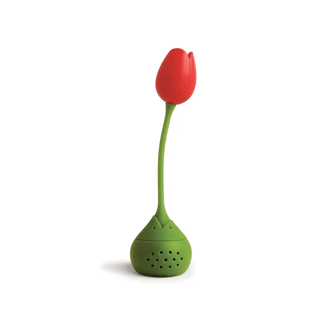 a red and green tulip shaped object
