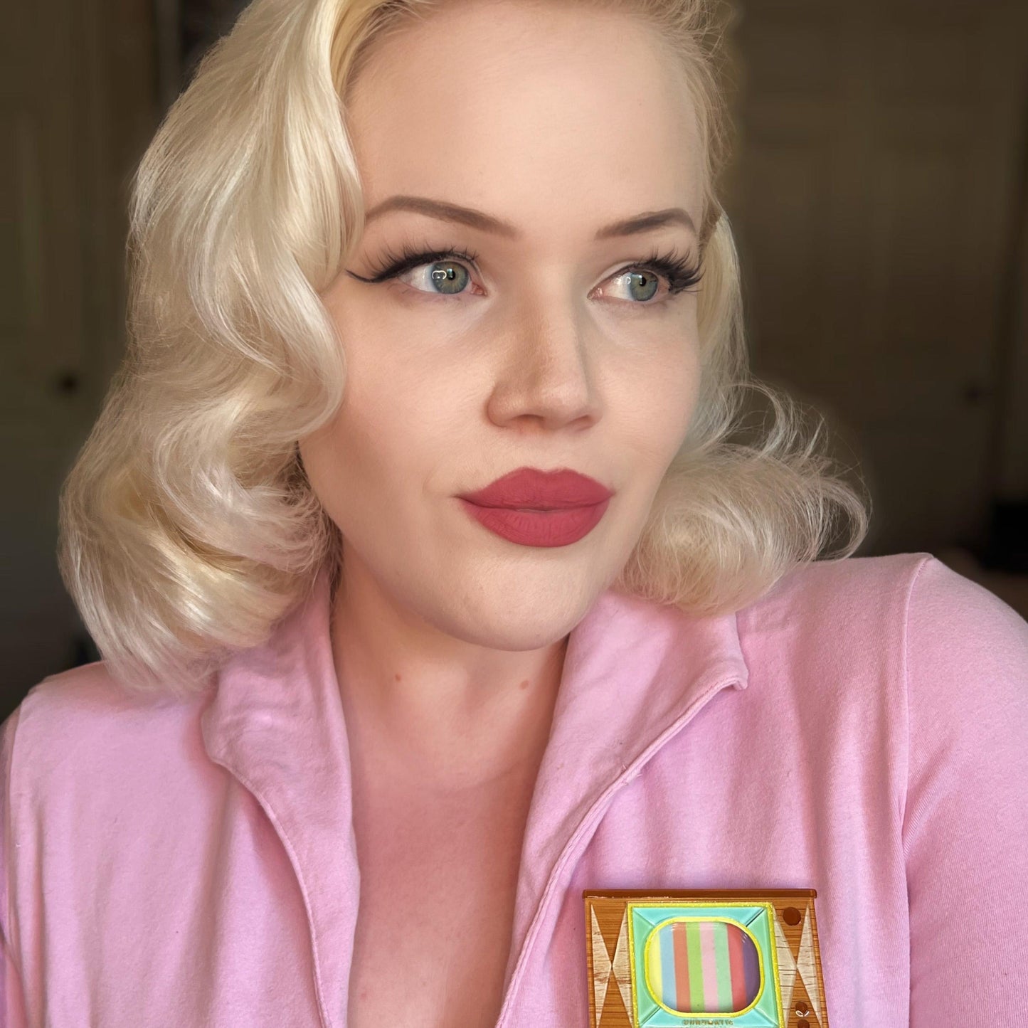 Tune In Customizable Retro TV Brooch by Lipstick & Chrome