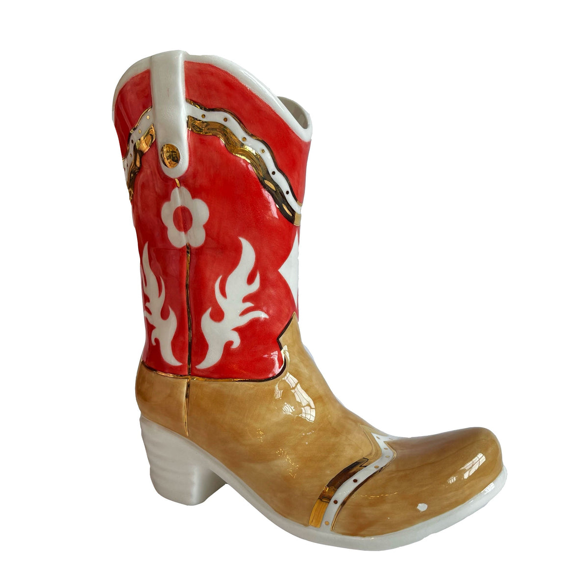Two Tone Cowboy Boot Vase