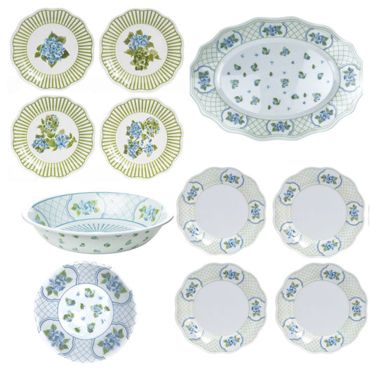 a collection of plates and bowls