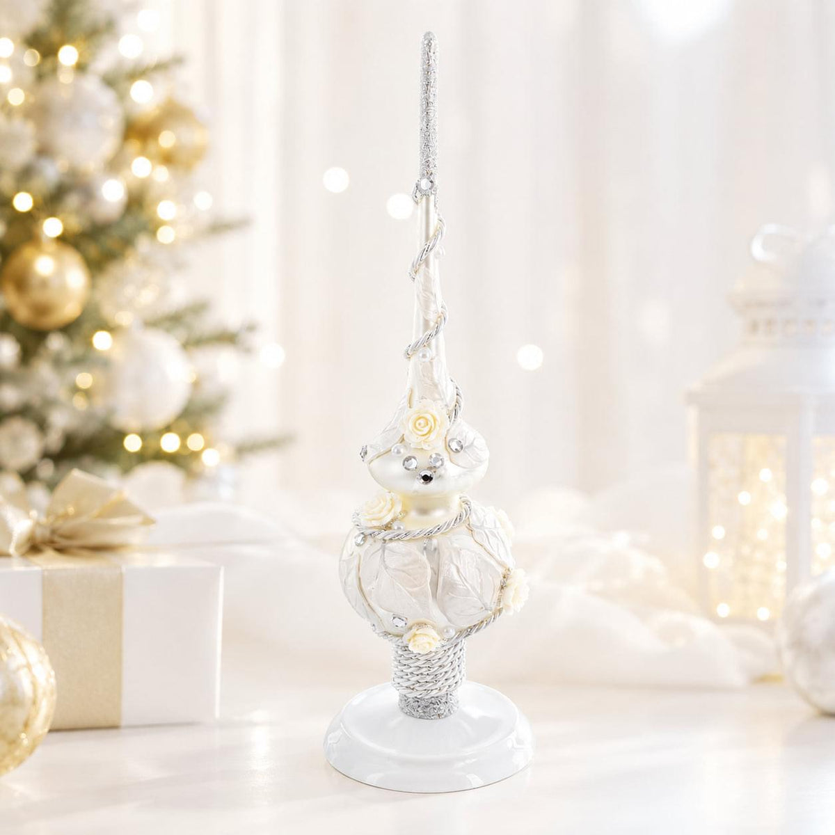 a white and gold christmas tree