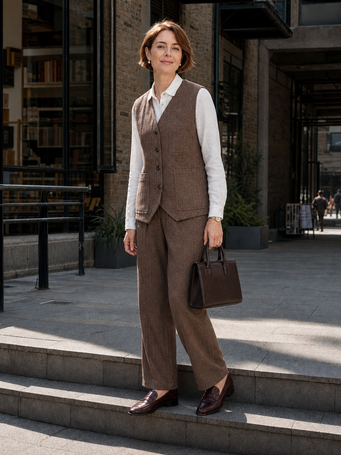 Wool Striped V-Neck Button-Detail Vest ELUNED