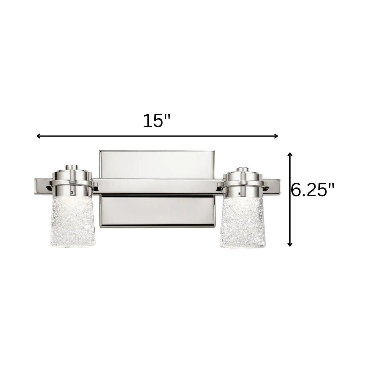 Vada 15"W 2-Light LED Vanity Bath Light, Polished Nickel Finish Clear Bubble Glass Shade by Kichler