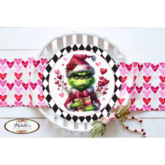 Valentine Green Monster Hearts Sign - Wreath Enhancement
