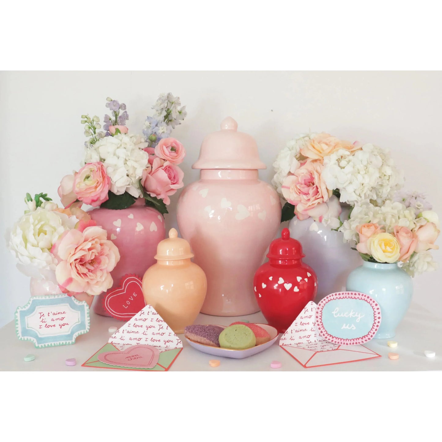 "Love is in the Air" Ginger Jars in Bubble Gum Pink
