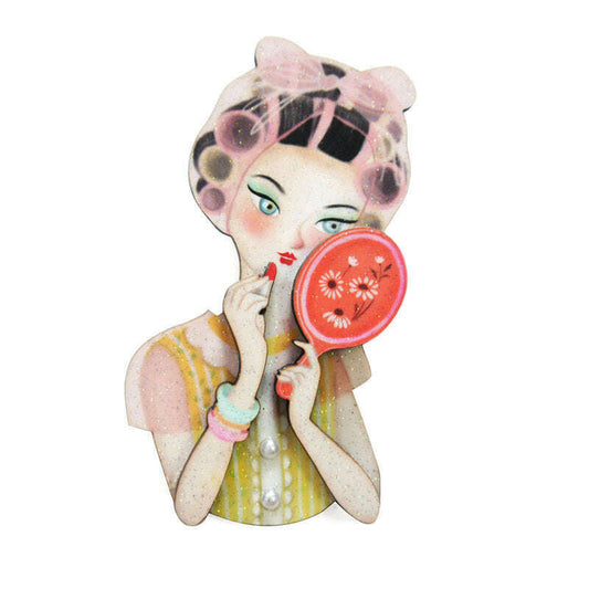 a cartoon of a woman holding a mirror