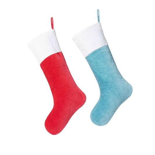 a pair of red and blue stocking