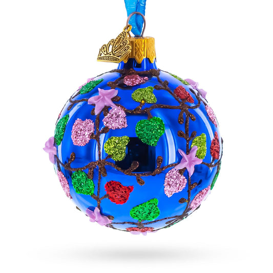 Vibrant Pink Heart Vines with 3D Roses Glass Ball Christmas Ornament 2.4 Inches