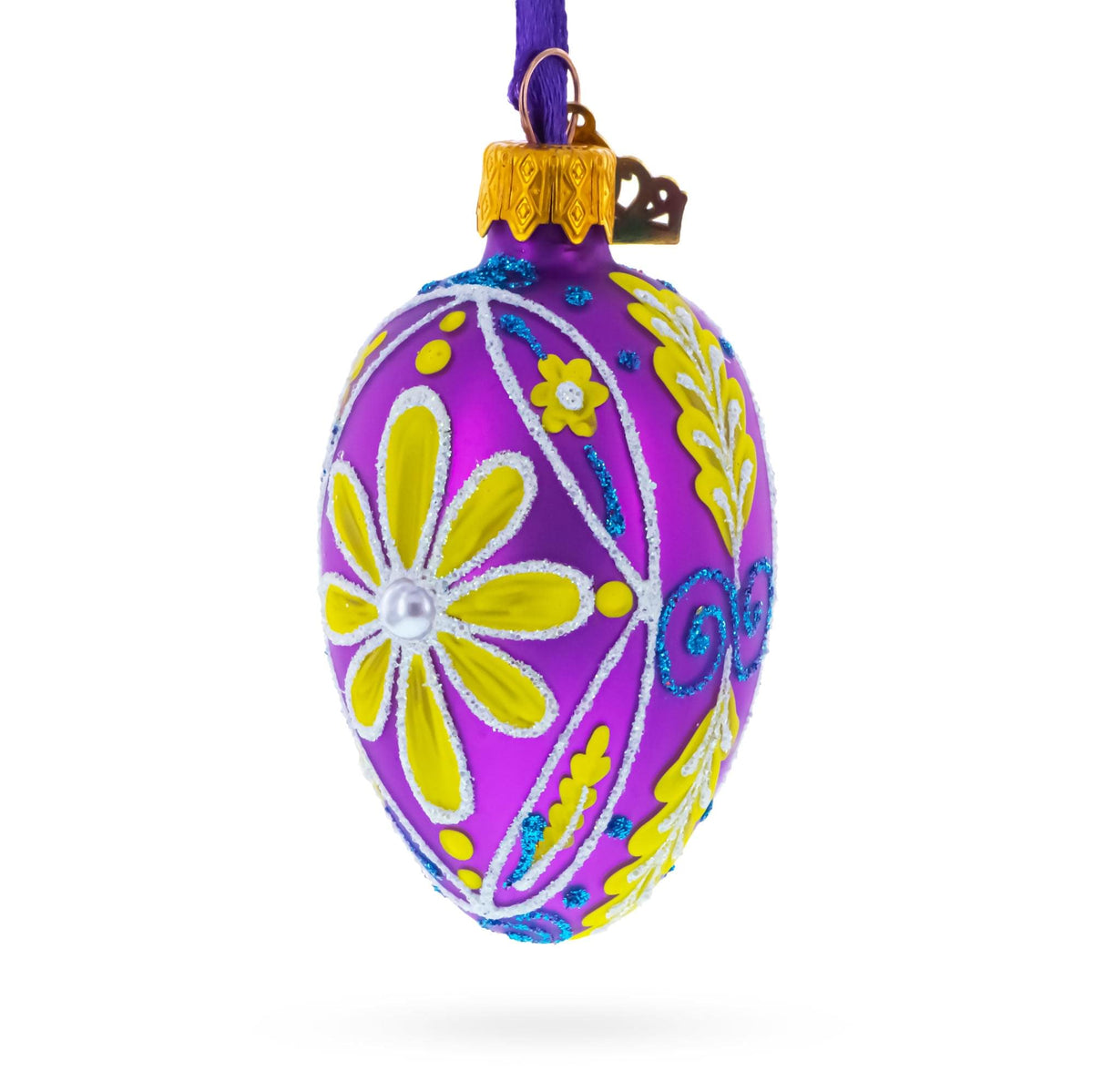 a purple and yellow decorated egg