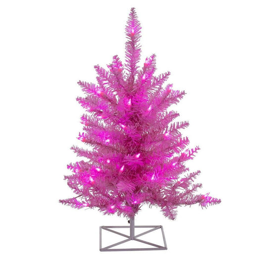 a pink christmas tree with lights