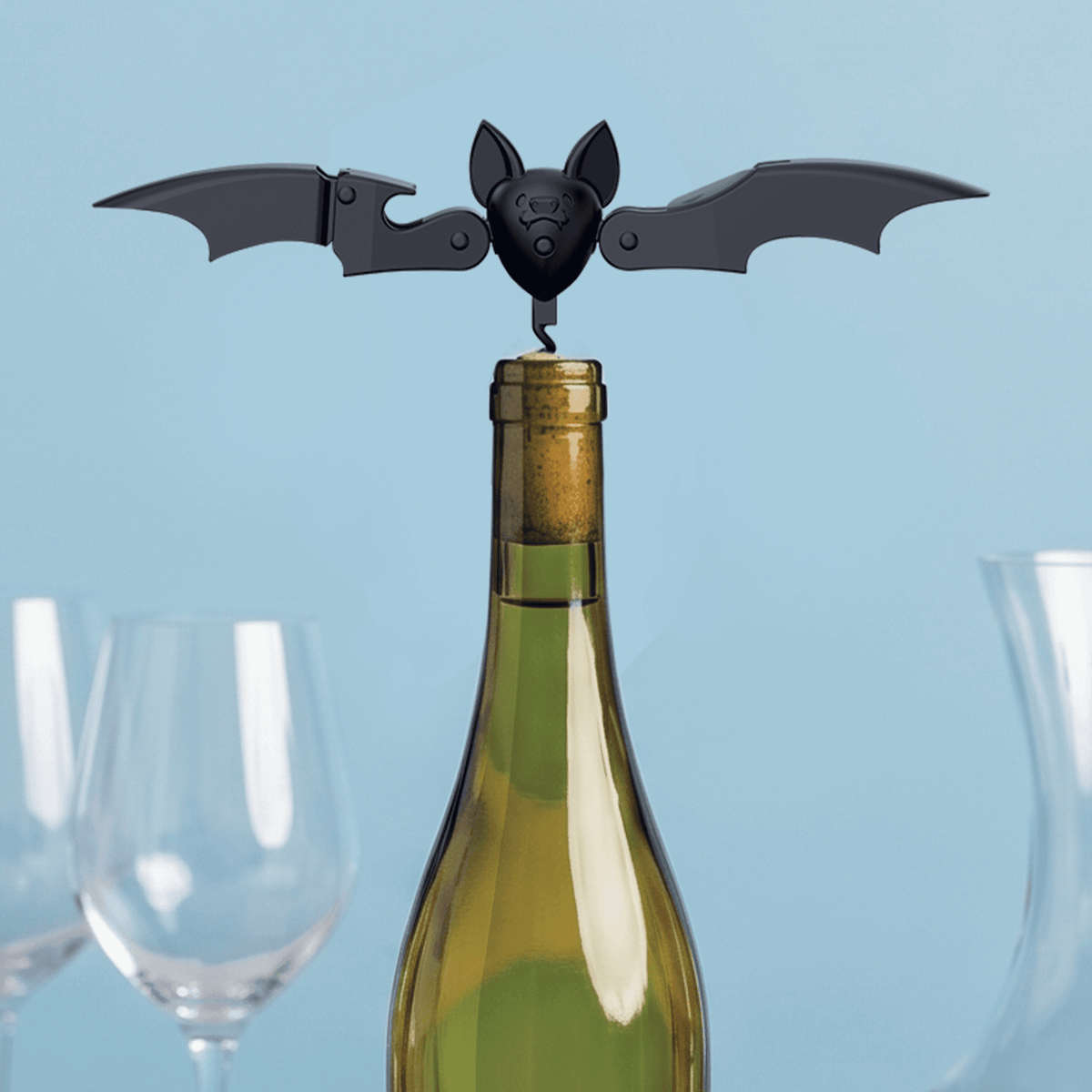 a wine bottle with a corkscrew