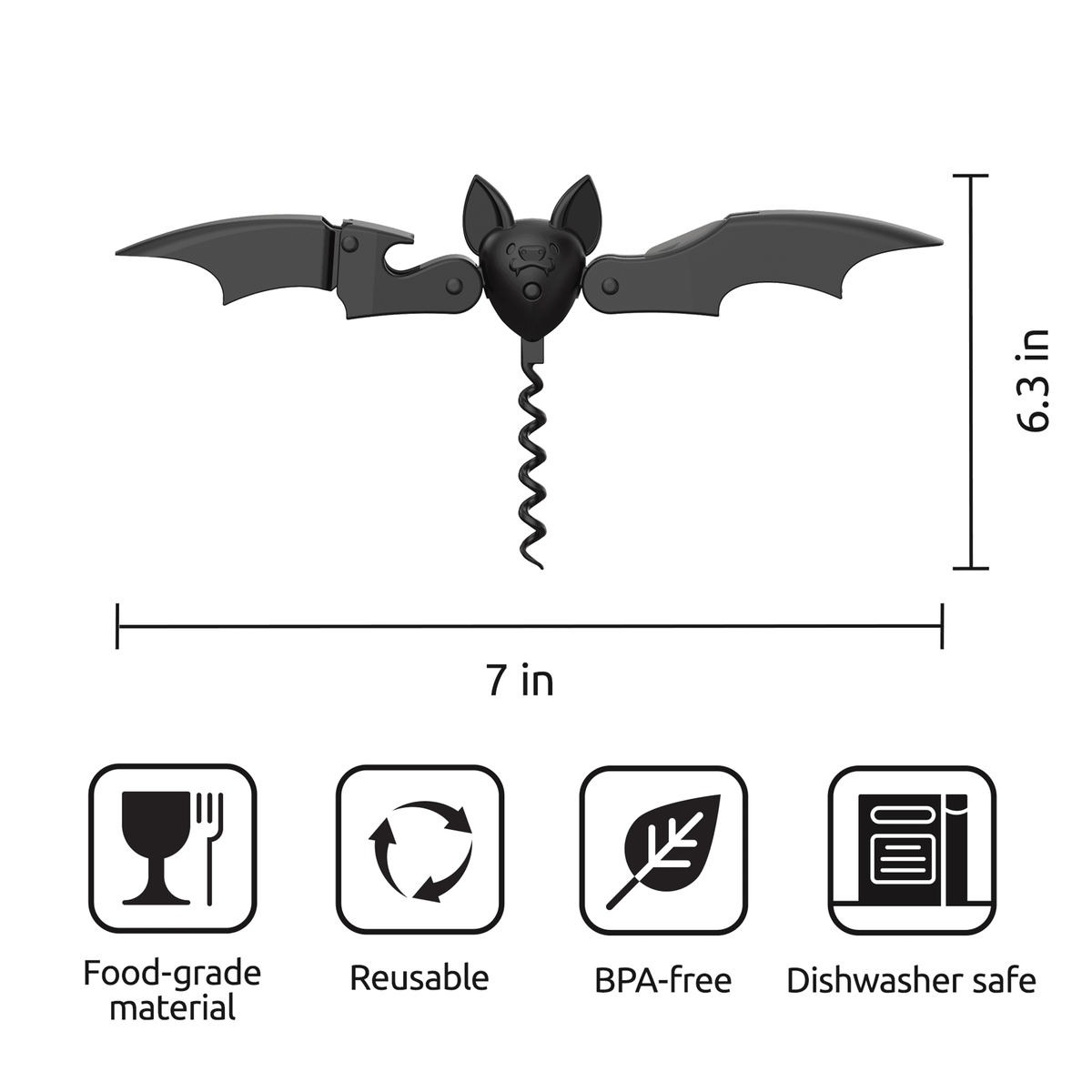 a black corkscrew with wings and a bat head