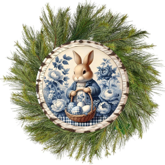 Vintage Bunny Blue Chinoiserie Sign