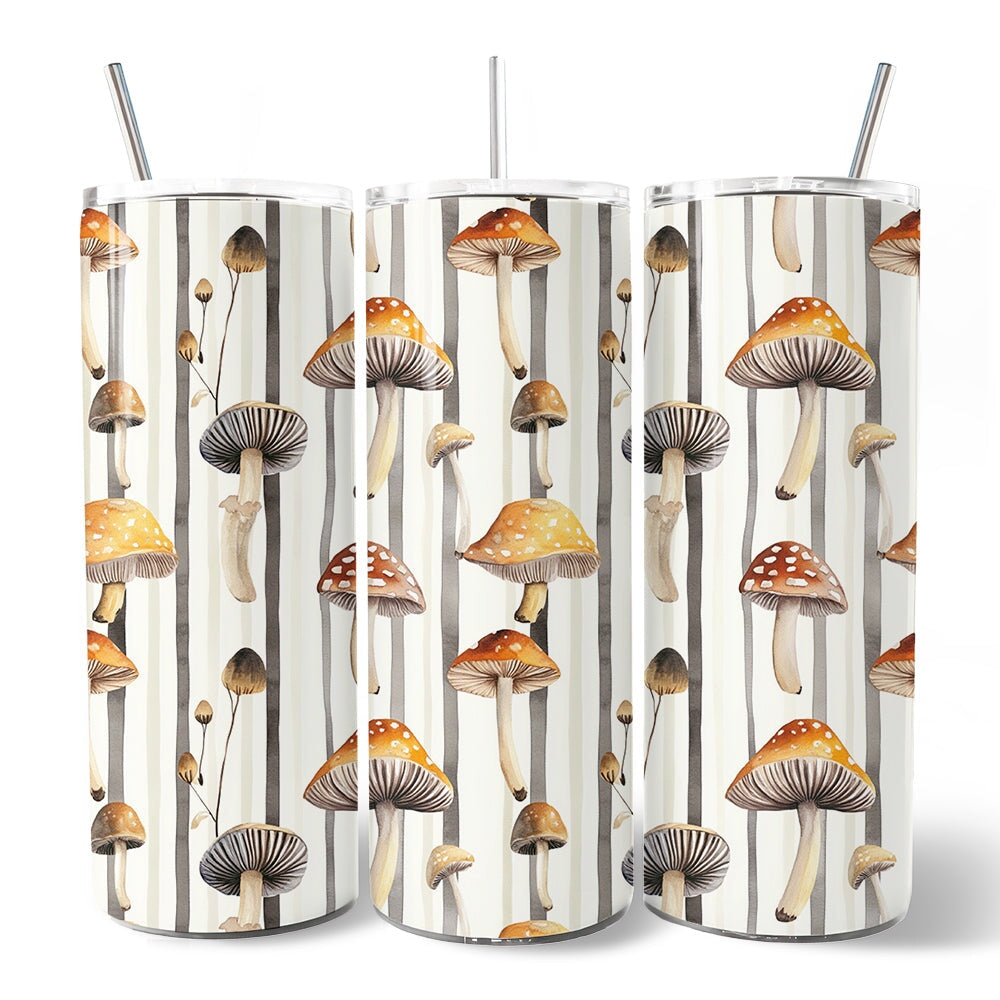 Vintage Woodland Mushroom Pattern 20oz Personalized Tumbler With Lid and Stainless Steel Straw, Forest Forager Nature Gift Cup