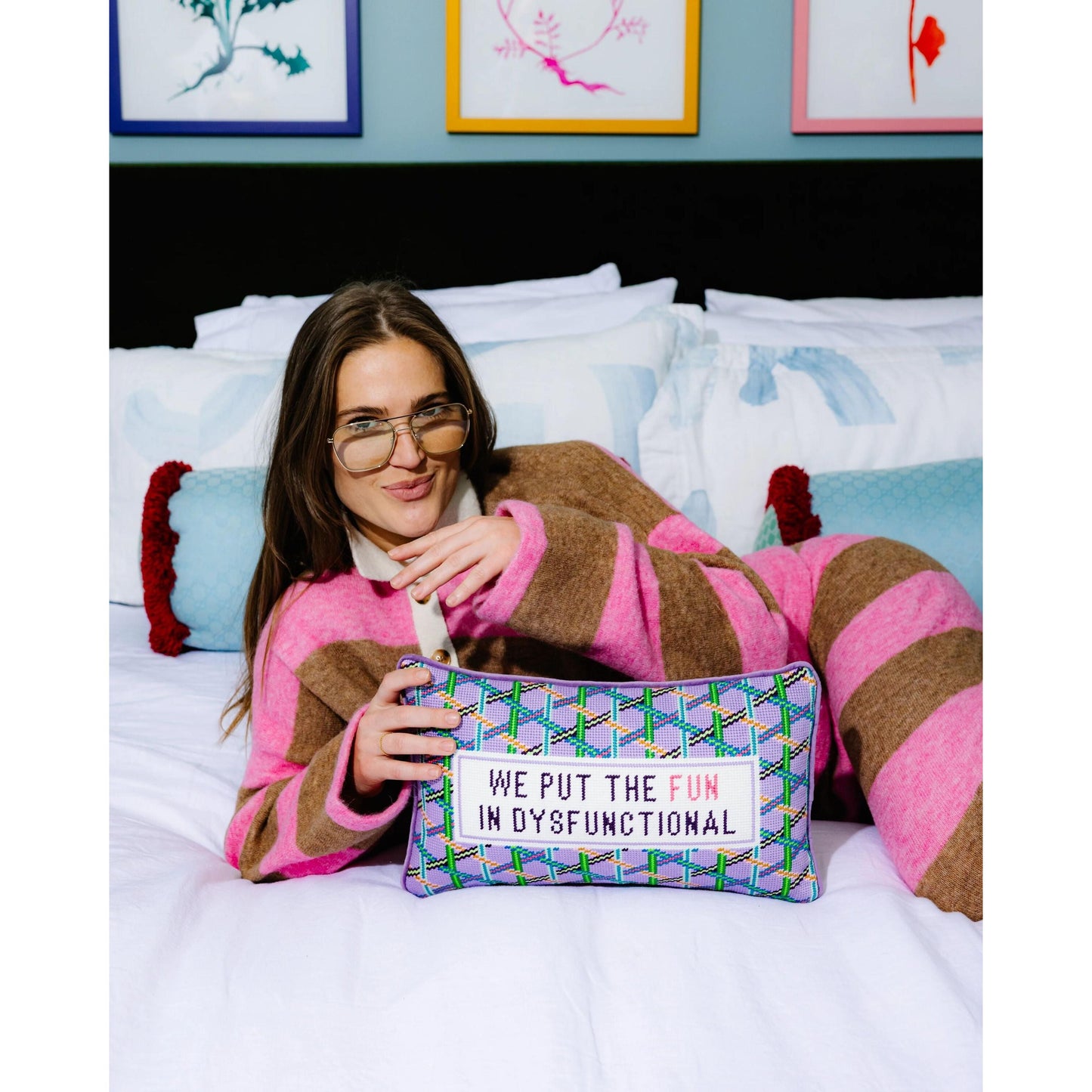 Fun in Dysfunctional Needlepoint Pillow