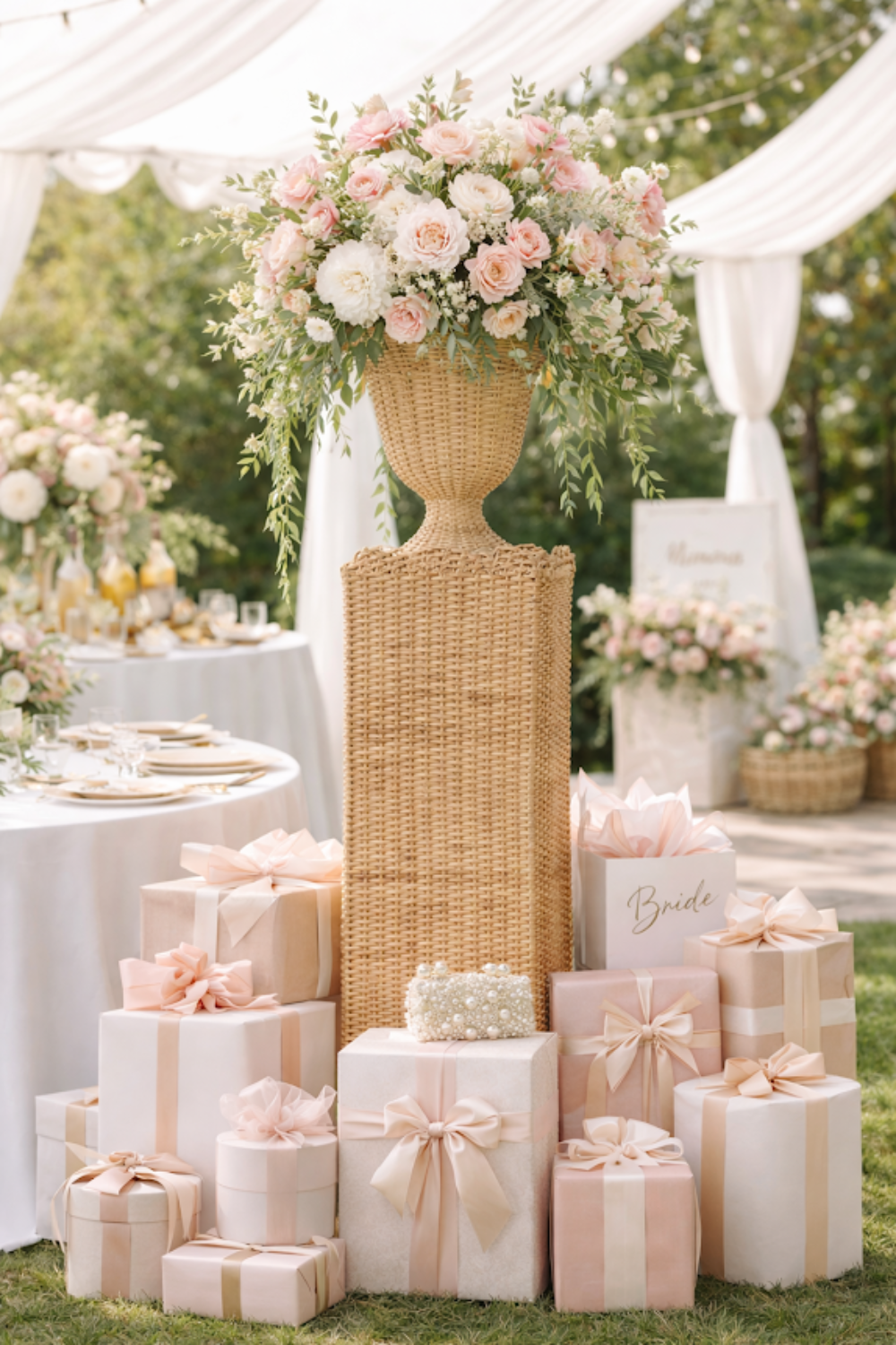 Square Scalloped Trim Wicker Urn and Pedestal (2 Options)
