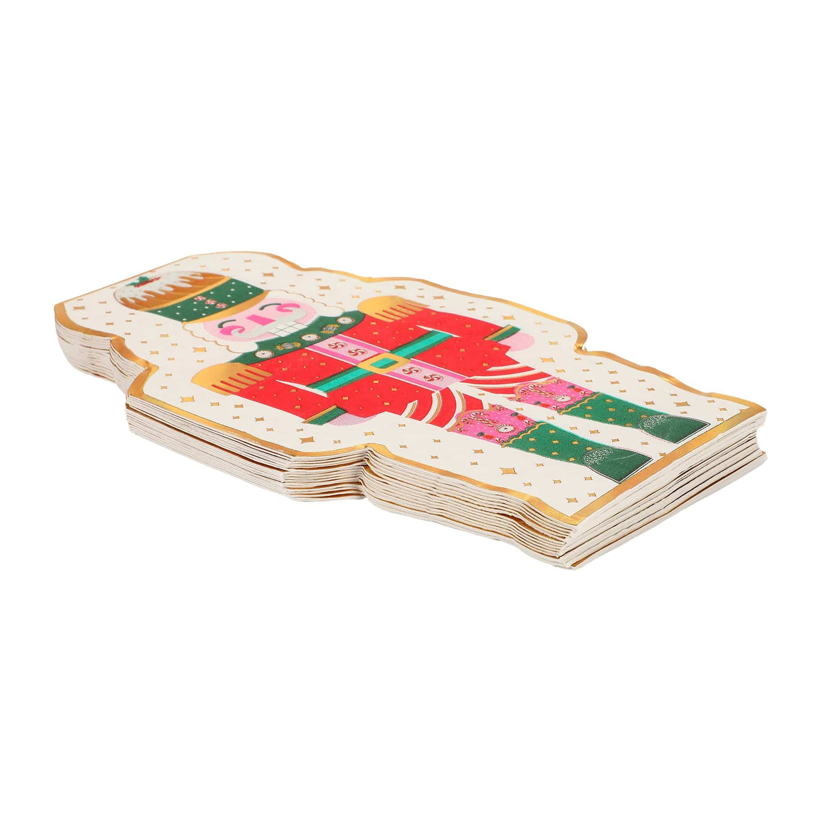 a stack of paper napkins with a nutcracker