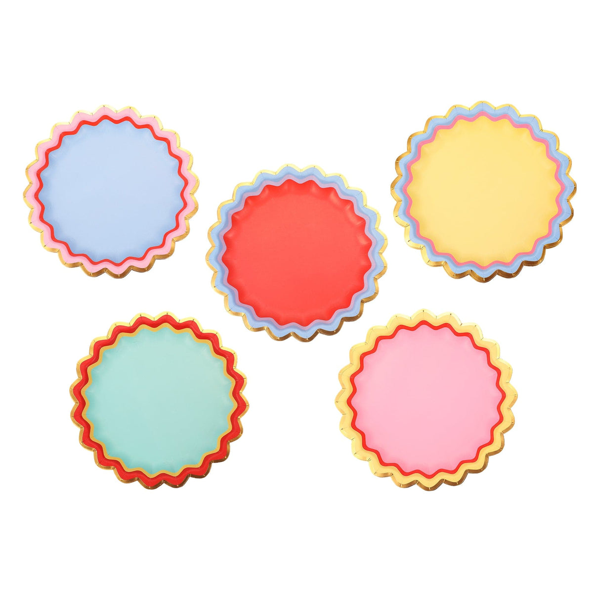 Rainbow Ric Rac Assorted Dessert Plates (10 ct, 5 colors)