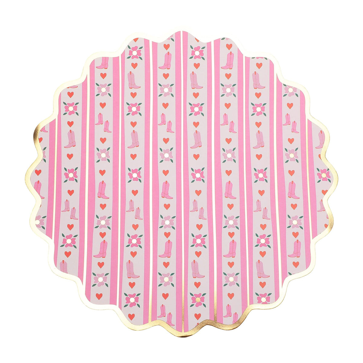 a pink and white striped place mat