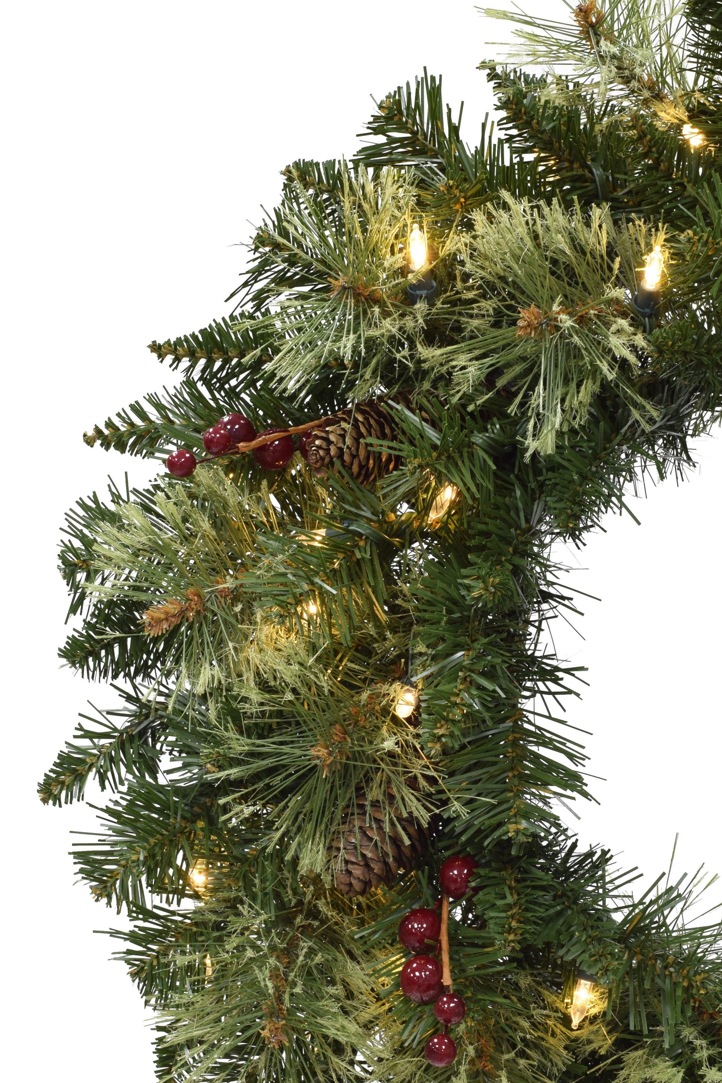 24" Pre-lit Jasper Mixed Pine Wreath with Pine Cones & Red Berry Clusters