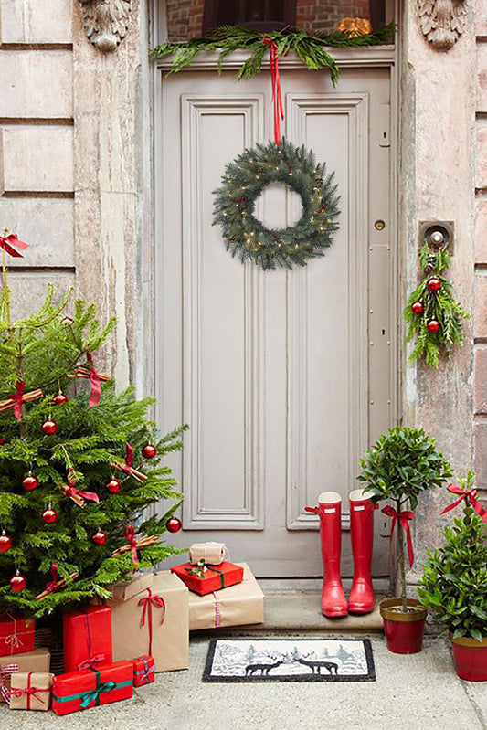 24" Pre-lit Carolina Spruce Wreath with Pine Cones & Red Berry Clusters