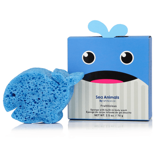 a blue sponge next to a box