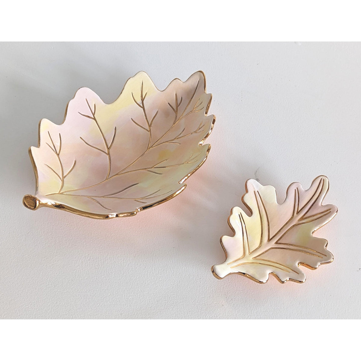 Watercolor Leaf Trays with 22K Gold Accents