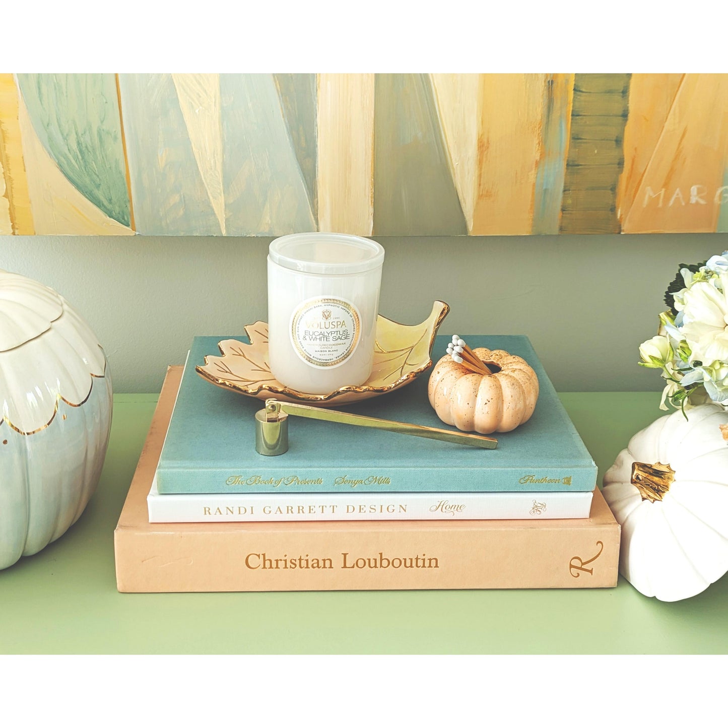 Watercolor Leaf Trays with 22K Gold Accents