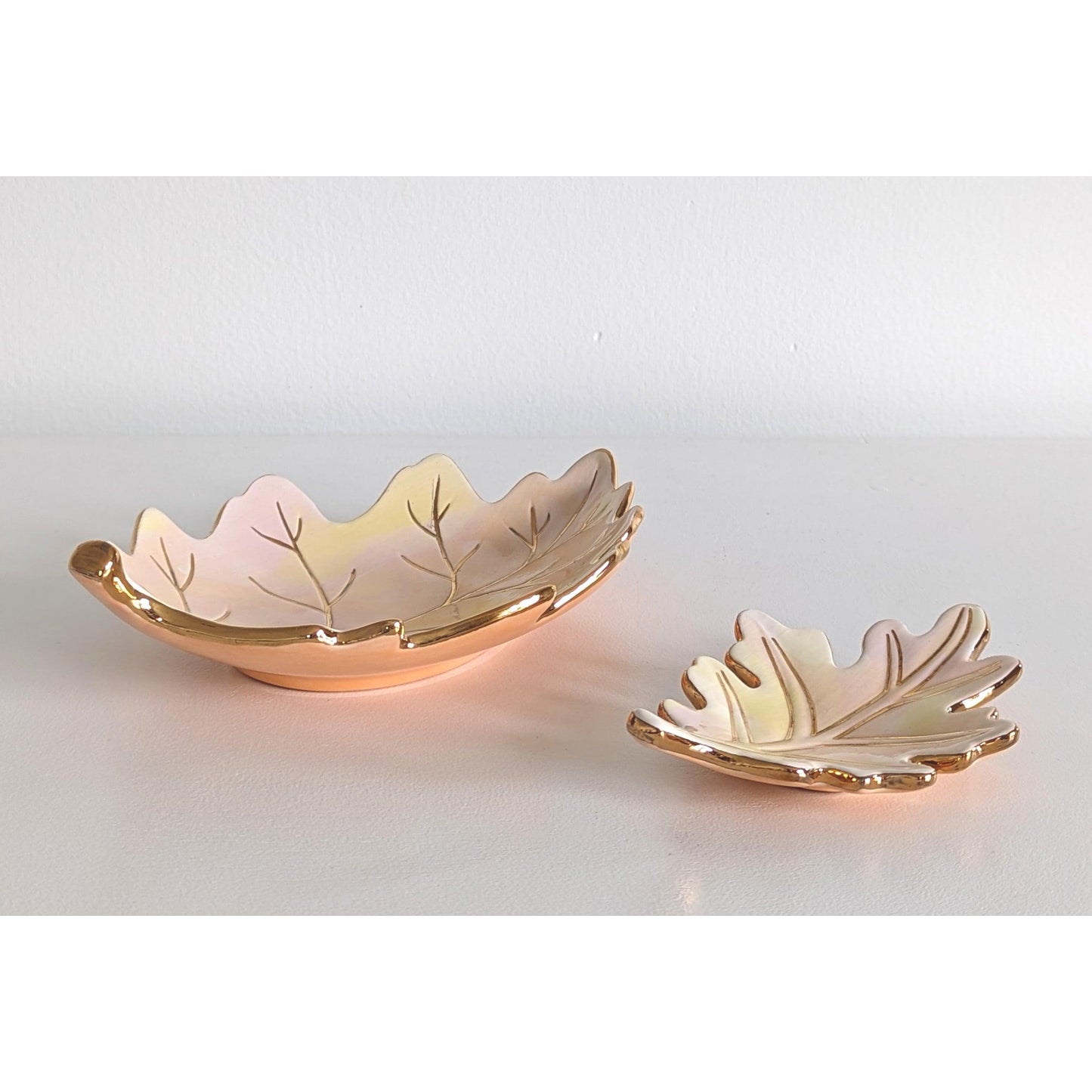 Watercolor Leaf Trays with 22K Gold Accents