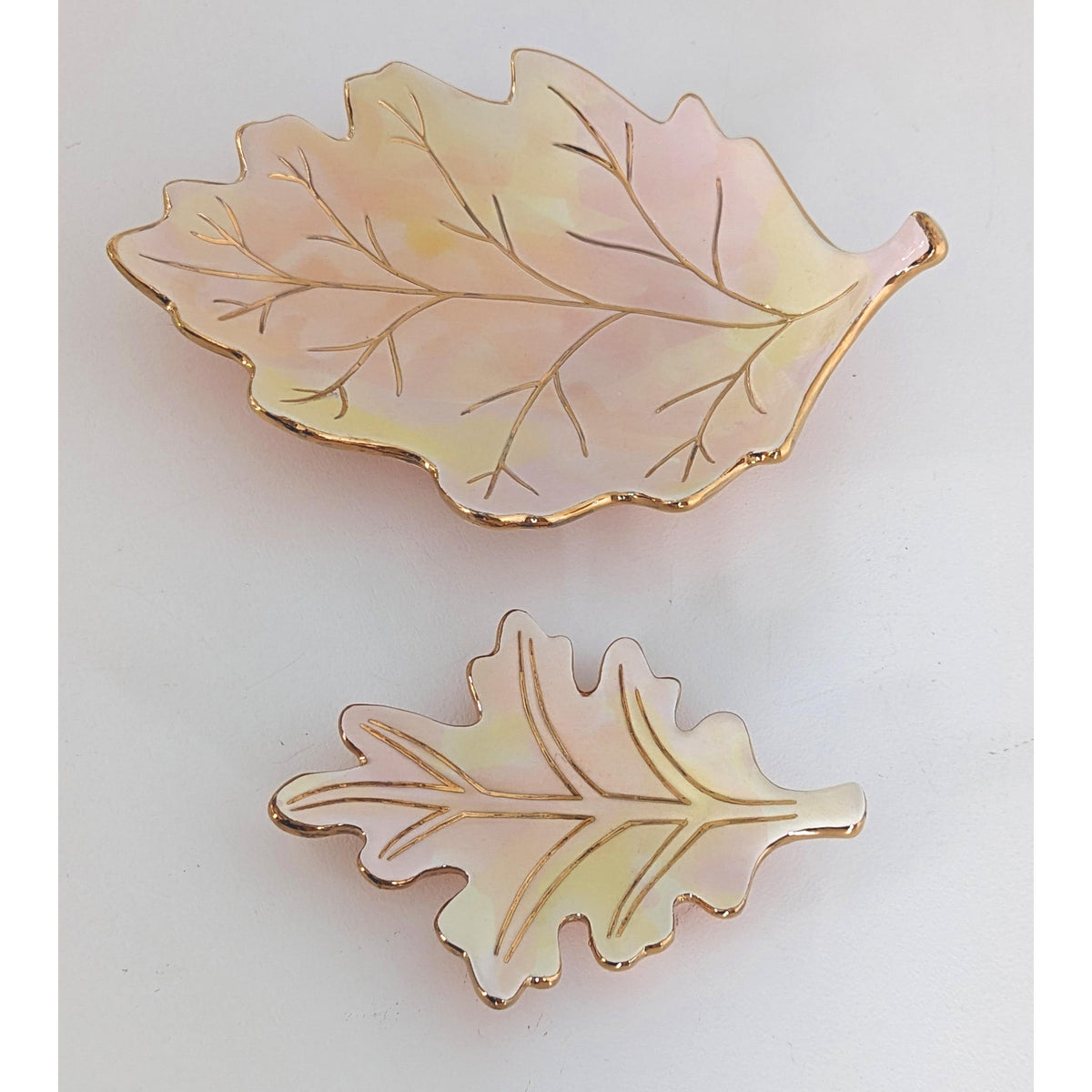 Watercolor Leaf Trays with 22K Gold Accents