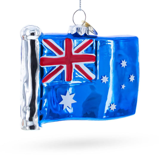 a blue flag shaped christmas ornament