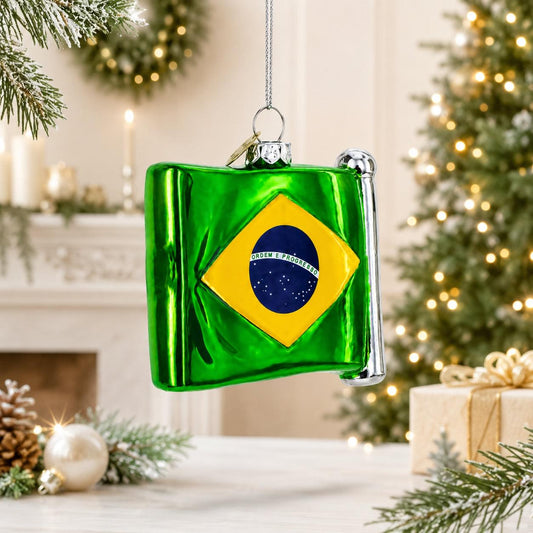 a christmas tree decoration with a flag