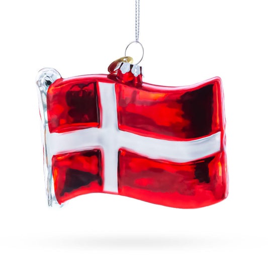 Waving Flag of Denmark Glass Christmas Ornament