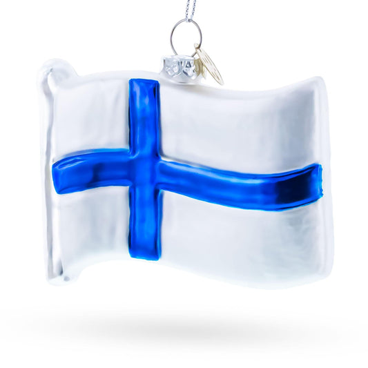 a white and blue flag ornament