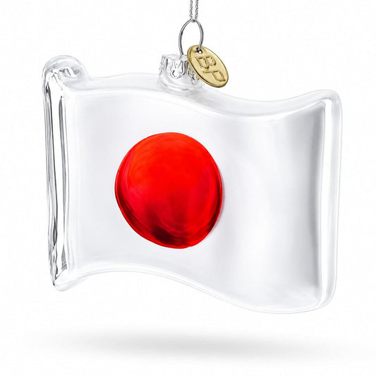a glass flag with a red circle on it