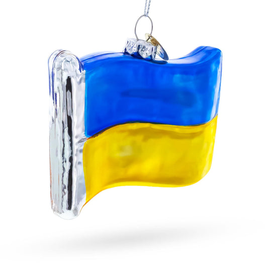 a blue and yellow flag ornament
