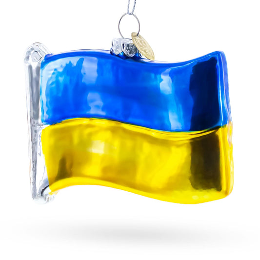 a blue and yellow flag ornament